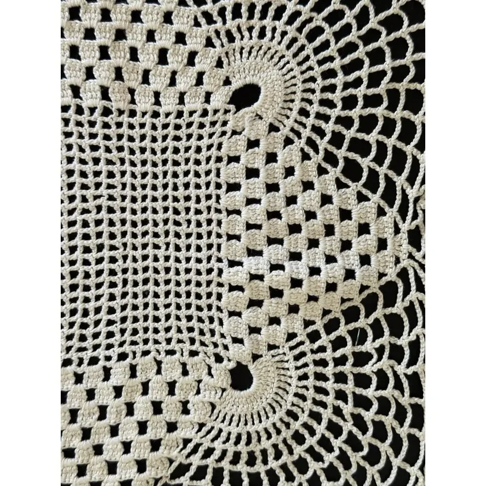 Vintage Hand Crocheted Square Doily Cream Cotton Lace Farmhouse Cottage Decor